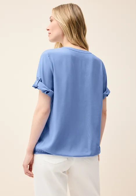 Split Neck Viskose-Bluse aster blue