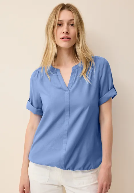 Split Neck Viskose-Bluse aster blue
