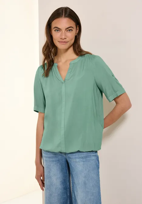 Split Neck Viskose-Bluse matcha green