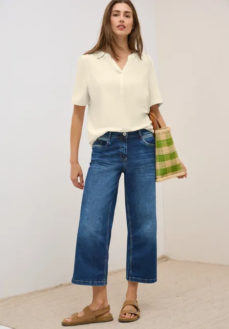 Split Neck Viskose-Bluse light beige