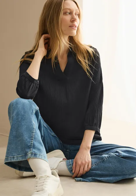Seersucker Bluse Black