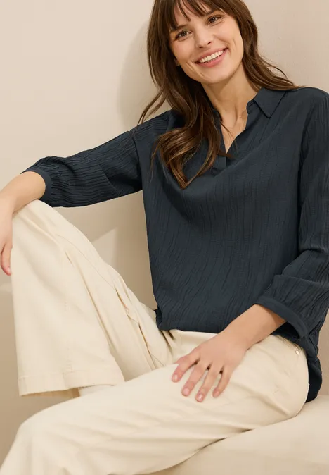 Seersucker Bluse slate khaki