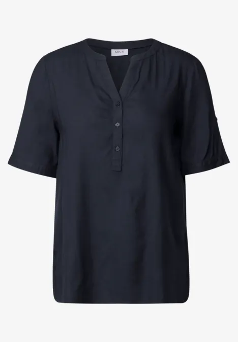 Kurzarmbluse in Unifarbe universal blue
