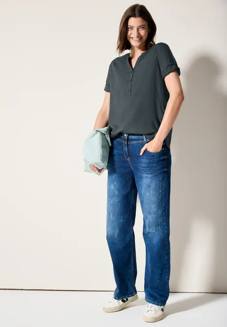 Kurzarmbluse in Unifarbe slate khaki