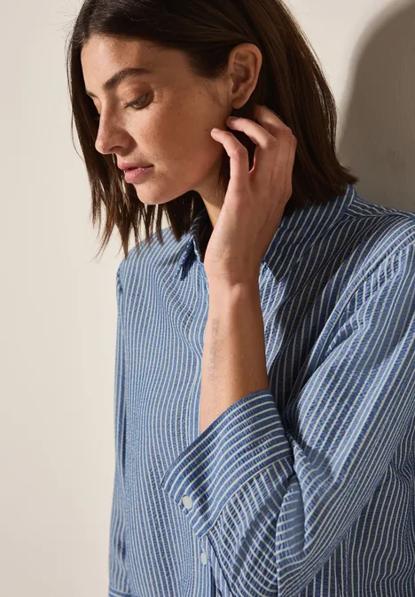 Gestreifte Seersucker Bluse blouse blue