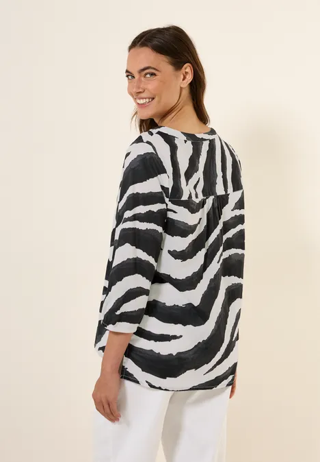 Zebra Print Baumwollbluse volcanic grey