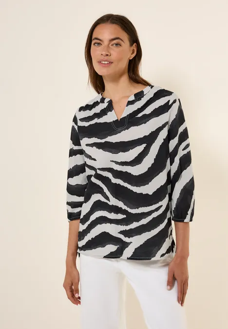 Zebra Print Baumwollbluse volcanic grey