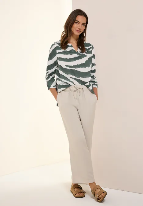 Zebra Print Baumwollbluse dark balmy khaki