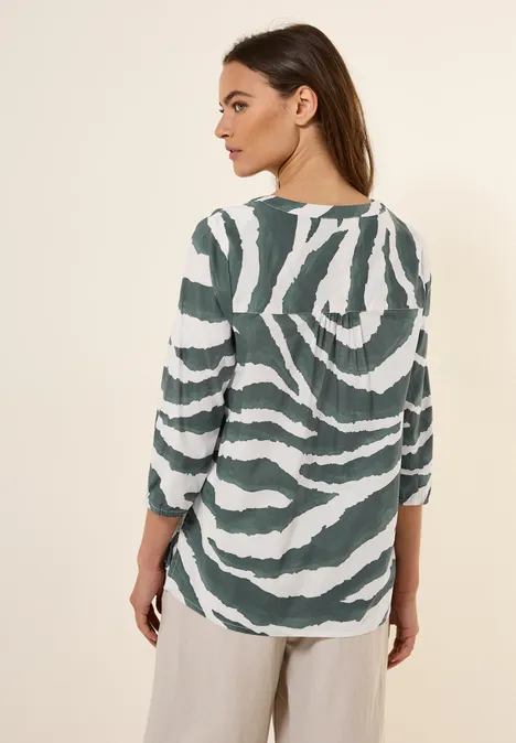 Zebra Print Baumwollbluse dark balmy khaki