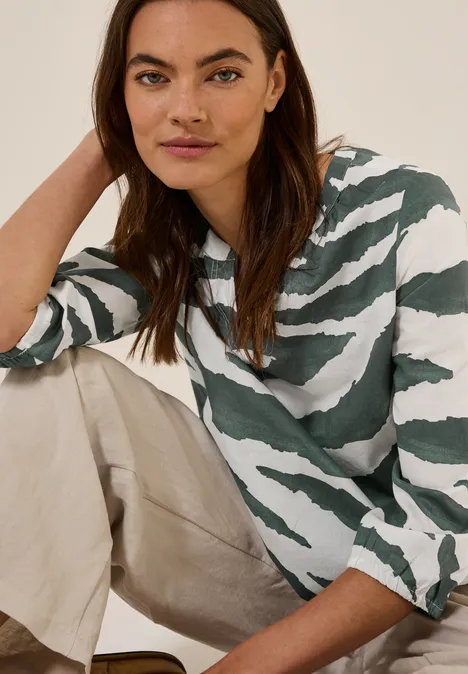 Zebra Print Baumwollbluse dark balmy khaki
