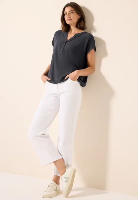 Kurzarmbluse in Unifarbe volcanic grey