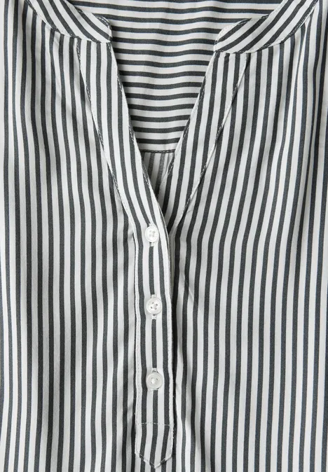 Gestreifte Kurzarmbluse volcanic grey