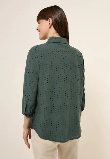 Hemdbluse mit Lochstickerei dark balmy khaki