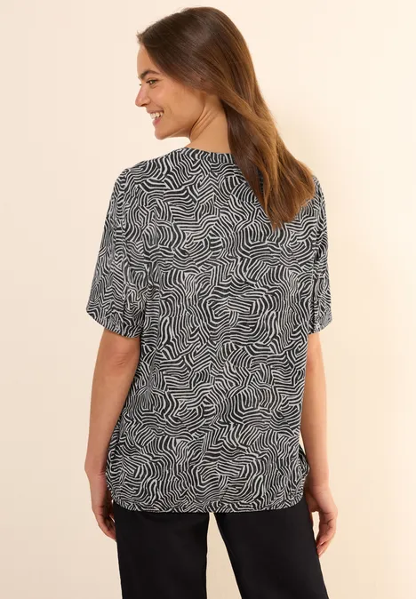 Gemusterte Split Neck Bluse volcanic grey