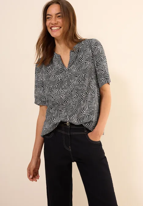 Gemusterte Split Neck Bluse volcanic grey