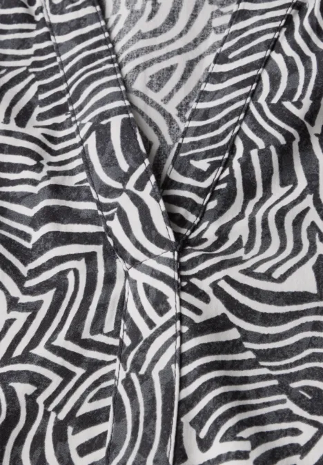 Gemusterte Split Neck Bluse volcanic grey