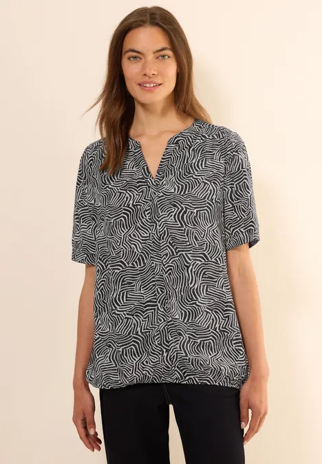 Gemusterte Split Neck Bluse volcanic grey