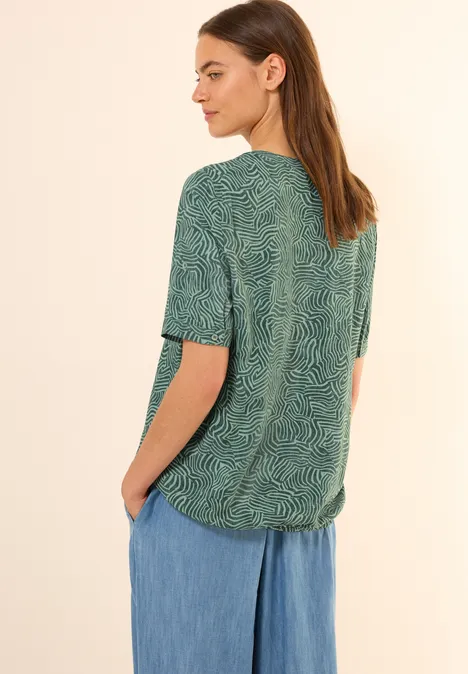 Gemusterte Split Neck Bluse dark balmy khaki