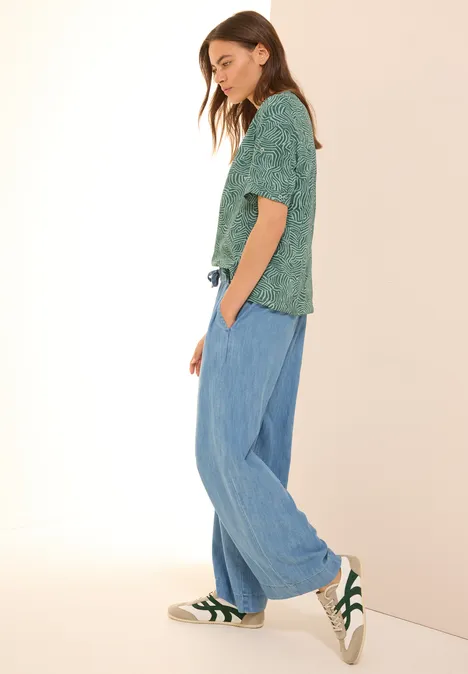 Gemusterte Split Neck Bluse dark balmy khaki
