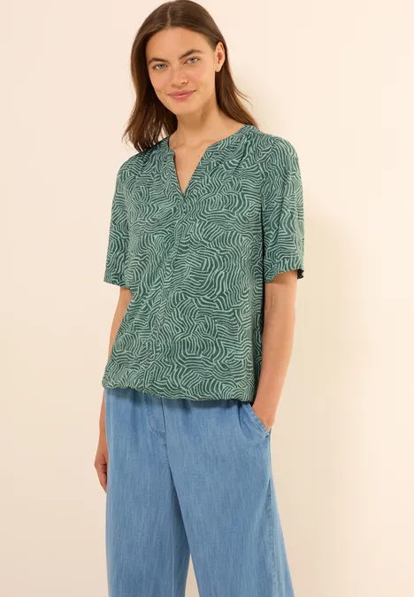 Gemusterte Split Neck Bluse dark balmy khaki