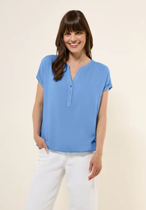 Kurzarmbluse in Unifarbe aster blue