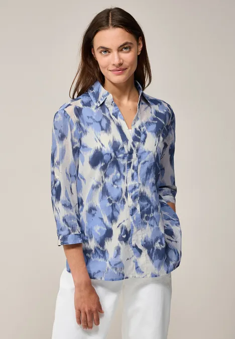 Gemusterte Long Blouse vanilla white