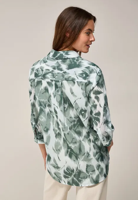 Gemusterte Long Blouse dark balmy khaki