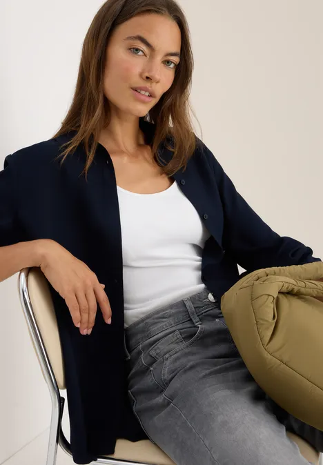 Hemdbluse in Unifarbe urban dark blue