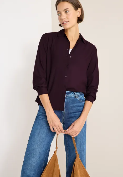 Hemdbluse in Unifarbe eggplant red
