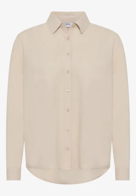 Overhemdblouse in effen kleur oat milk beige