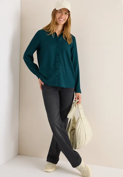 Hemdbluse in Unifarbe dark sea green