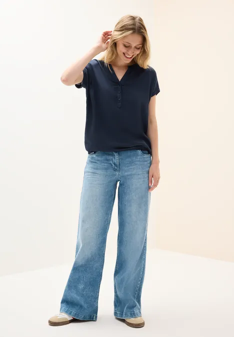 Blusenshirt in Unifarbe urban navy blue