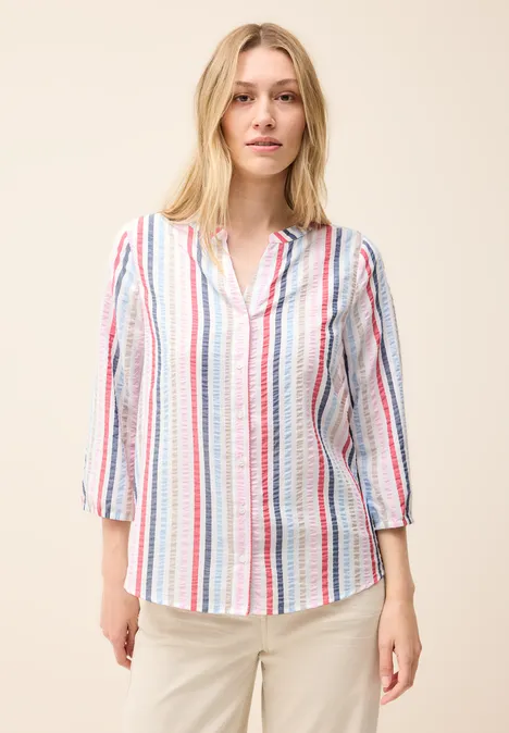 Gestreifte Split Neck Bluse vanilla white