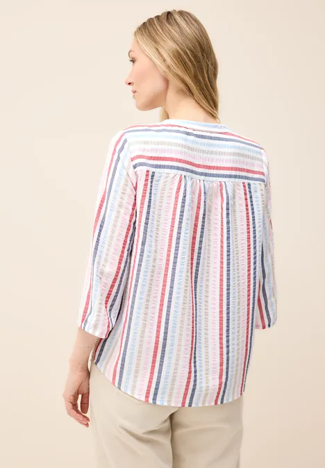 Gestreifte Split Neck Bluse vanilla white
