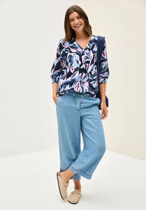 Gemusterte Baumwollbluse urban dark blue