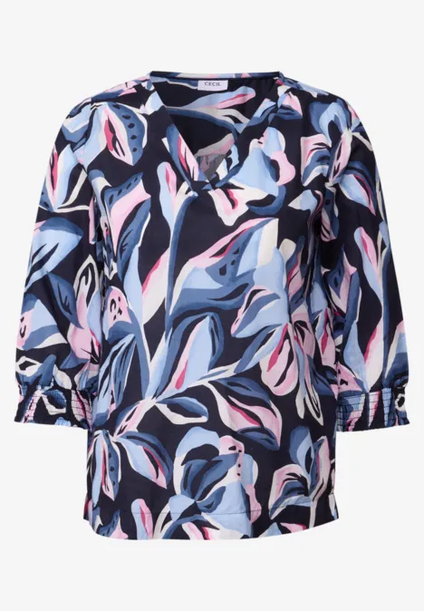 Gemusterte Baumwollbluse urban dark blue