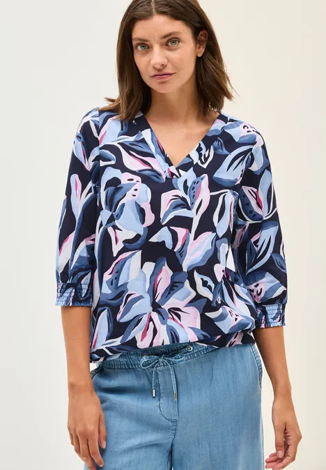 Gemusterte Baumwollbluse urban dark blue