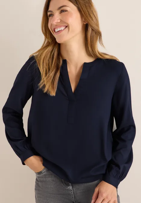 Split Neck Bluse urban dark blue