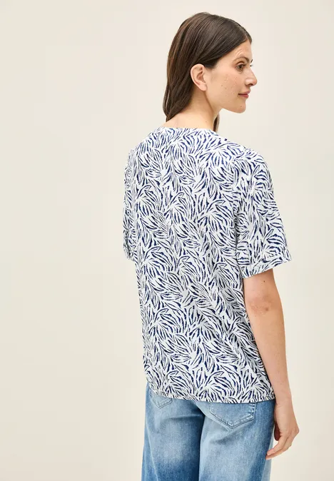 Gemusterte Split Neck Bluse vanilla white