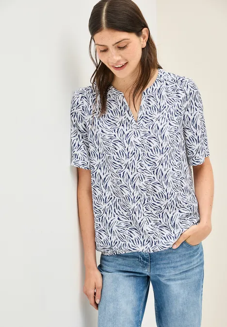 Gemusterte Split Neck Bluse vanilla white