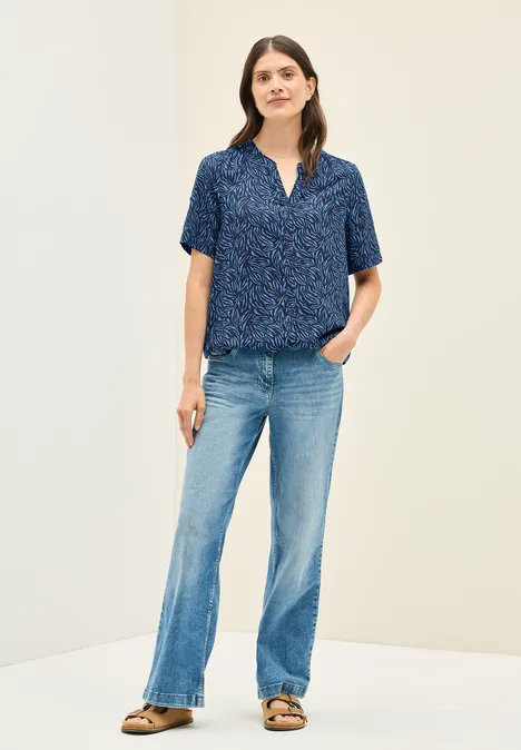 Gemusterte Split Neck Bluse urban navy blue