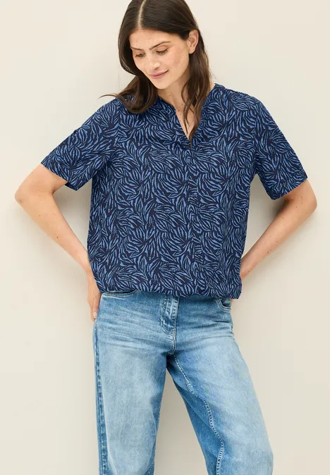 Gemusterte Split Neck Bluse urban navy blue