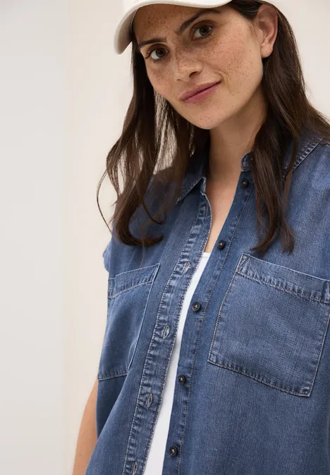 Lyocell Bluse mid blue wash
