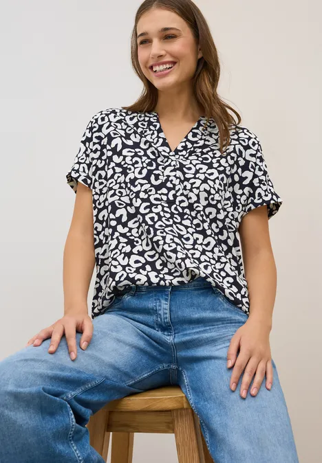 Leo Split Neck Bluse urban dark blue