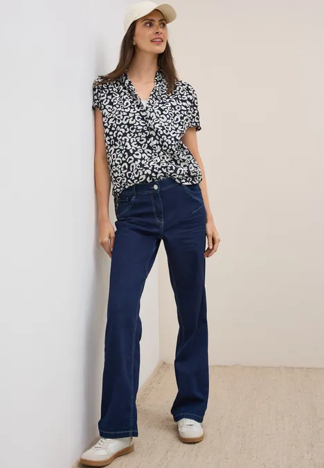 Gemusterte Baumwollbluse urban dark blue