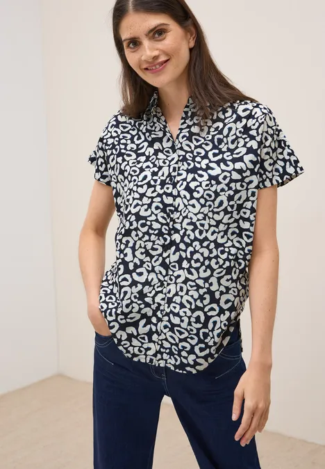 Gemusterte Baumwollbluse urban dark blue