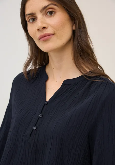 Strukturbluse in Unifarbe urban dark blue