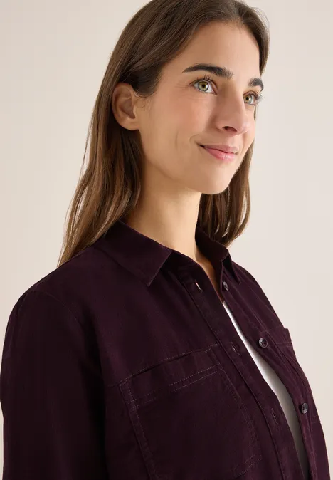 Cord Hemdbluse eggplant red