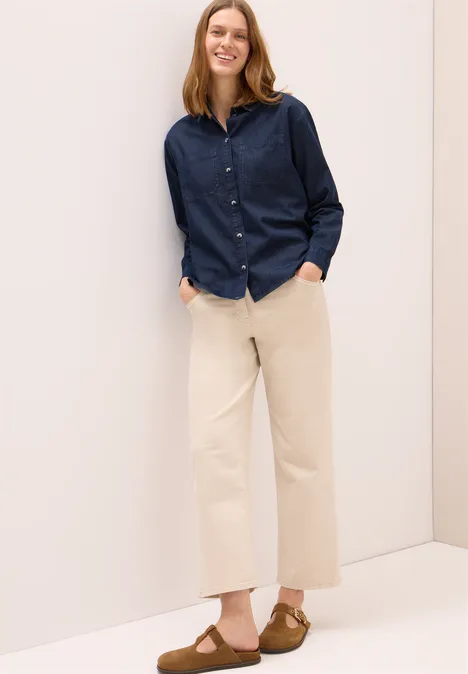 Denim Look Baumwollhemdbluse mid blue wash