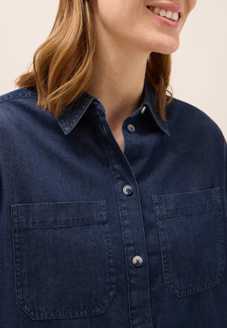 Denim Look Baumwollhemdbluse mid blue wash